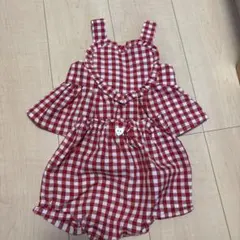ベビー服 セットアップ 赤ギンガムチェック ハートのサムネイル