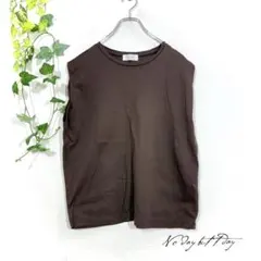 オペークドットクリップ ノースリーブカットソー 茶 M コットン 綿 トップス