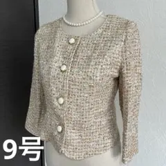 ノーカラー ツイード 薄手ジャケット レディース9号ベージュ