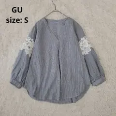 【GU ジーユー】ストライプ レースコンビネーションシャツ レディース【S】