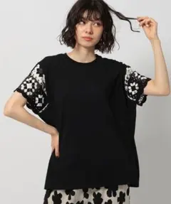 ■Niko and…ニコアンド クロシェスリーブプルオーバー ブラックM■