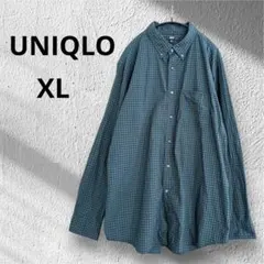 UNIQLO 綿100% ギンガムチェック　長袖シャツ　グリーン　XL ユニクロ