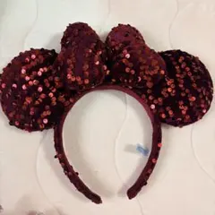 ミッキー型スパンコールカチューシャ ワインレッド
