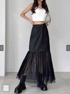 NEW＊チュールドッキング デニムロングスカート＊