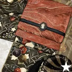 秋色ダークオレンジ 膨れ織 ゴールドライン 袋帯