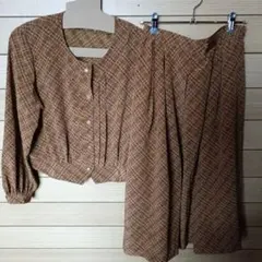 【ヴィンテージ】ブラウス スカートセットアップ チェック柄 レトロ