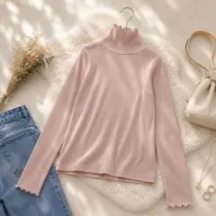 B03 GRL グレイル ラメ ハイネック リブカットソー 長袖 ピンク F