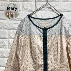 【ローラアシュレイ】（M）花柄ワンピース 比翼ボタン ノーカラー ツートン