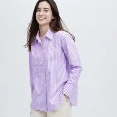 2023年ユニクロ　コットンストライプシャツ(長袖) S