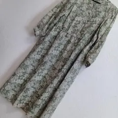 花柄長袖ワンピース グリーン
