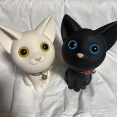 KAT 白猫・黒猫 ソフビ貯金箱 2体セット