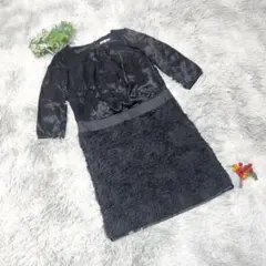 【23区 applaudir】(32) ミニ丈ワンピース 異素材MIX 花柄 黒のサムネイル