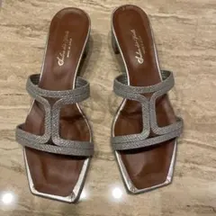 シルバー グリッター ストラップサンダル