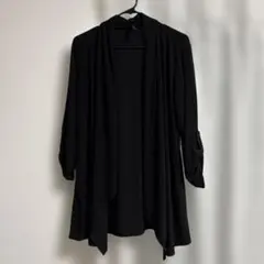 ロングカーディガン シンプル 黒 ブラック 五分袖 カーディガン