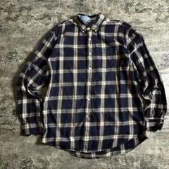 h*5様 NAUTICA チェック柄 長袖シャツ L ネイビー系ゆるダボビッグシ