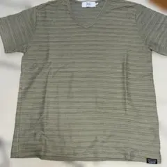 AZUL byマウジー オリーブグリーン ストライプ Vネック Tシャツ