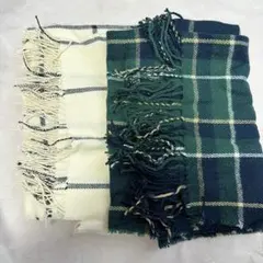 チェックマフラー グリーン アイボリー 2点セット