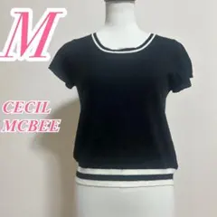CECIL McBEE セシルマクビー 半袖ニット M ブラック ホワイト