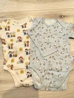 ユニクロ ベビー 肌着 長袖 80 ロンパース スヌーピー 綿 2枚セット