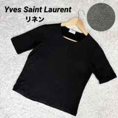 イヴサンローラン YSL サマーニット 半袖 トップス リネン 刺繍ロゴ 黒 Mのサムネイル