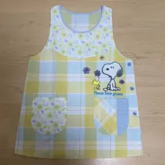 保育士 スヌーピー エプロン チェック柄