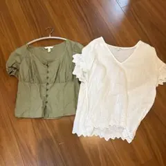 H&M オリーブ・ホワイト トップス　セット売り