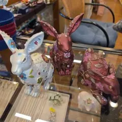 ウサギ3体セット　一つ小物入れ