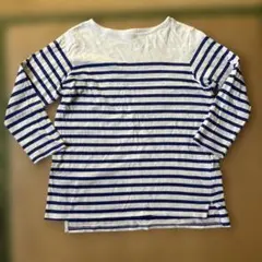 白　青　七分袖TシャツLL