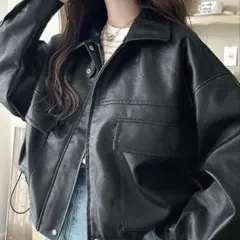 ヴィンテージライクマットフェイクレザー2WAYカラーショートブルゾン