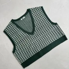 ⭐イング⭐千鳥柄&ヘリンボーン柄 グリーン　ショート丈