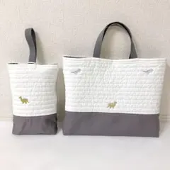 在庫処分セール！レッスンバッグ 上履き入れ　ヌビ　恐竜刺繍