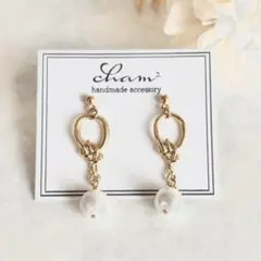 (No.304) コットンパール ゴールド 結び ハンドメイドピアス イヤリング