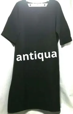 antiqua　ゆったりVネックシンプルロングワンピ　ブラック