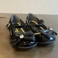 【16.0cm】キッズ フォーマルシューズ ブラック エナメル リボン 女の子
