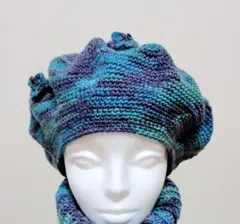♦ニットベレー帽(エメラルドグリーン系)ハンドメイド