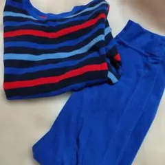 UNIQLOフリースパジャマセット 青と赤のストライプ130
