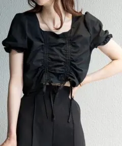 WEGO シャーリングスクエアブラウス　フレアパンツセット