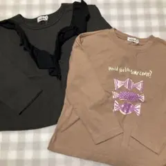 女の子 ロンT 100 長袖 トップス ペアマノン 丈短め フリル プリントT