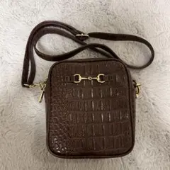 ブラウン クロコダイル風 ショルダーバッグ