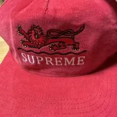 SUPREME コーデュロイキャップ ライオン刺繍　赤