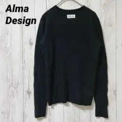 【アルマデザイン】長袖セーター　ニット　ブラック　リブニット　L カジュアル