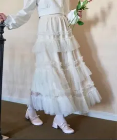 lovilyn ティアードチュールスカート ホワイト