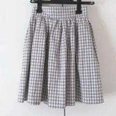 evelyn くすみブルーのギンガムチェックリボンスカート