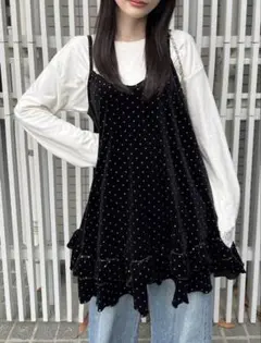 【Lサイズ】SHEIN キャミワンピ ドット ブラック