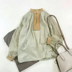 美品✨【トゥデイフル】シアースリーブ ブラウス (Ｆ) カーキ シフォンのサムネイル