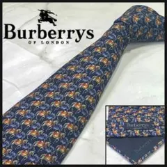 ☆即発 Burberrys ホースプリント 乗馬柄 ネクタイ ネイビー シルク