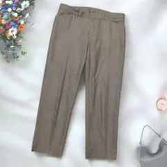 《UNIQLO》 チェックスラックス グレー W64 センタープレス アンクル丈
