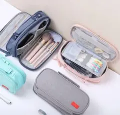 【グレー】ペンケース 文具バッグ 化粧ポーチ 収納ケース 多機能ケース 筆箱