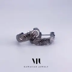 [手彫り]ハワイアンフープピアス(カレイキニ/ブラック)