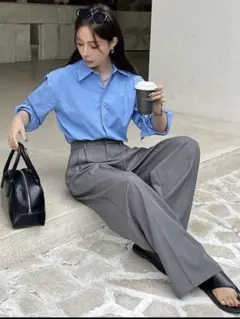 SHEIN DAZY カジュアルビジネスストレートレッグ無地スーツパンツ グレー